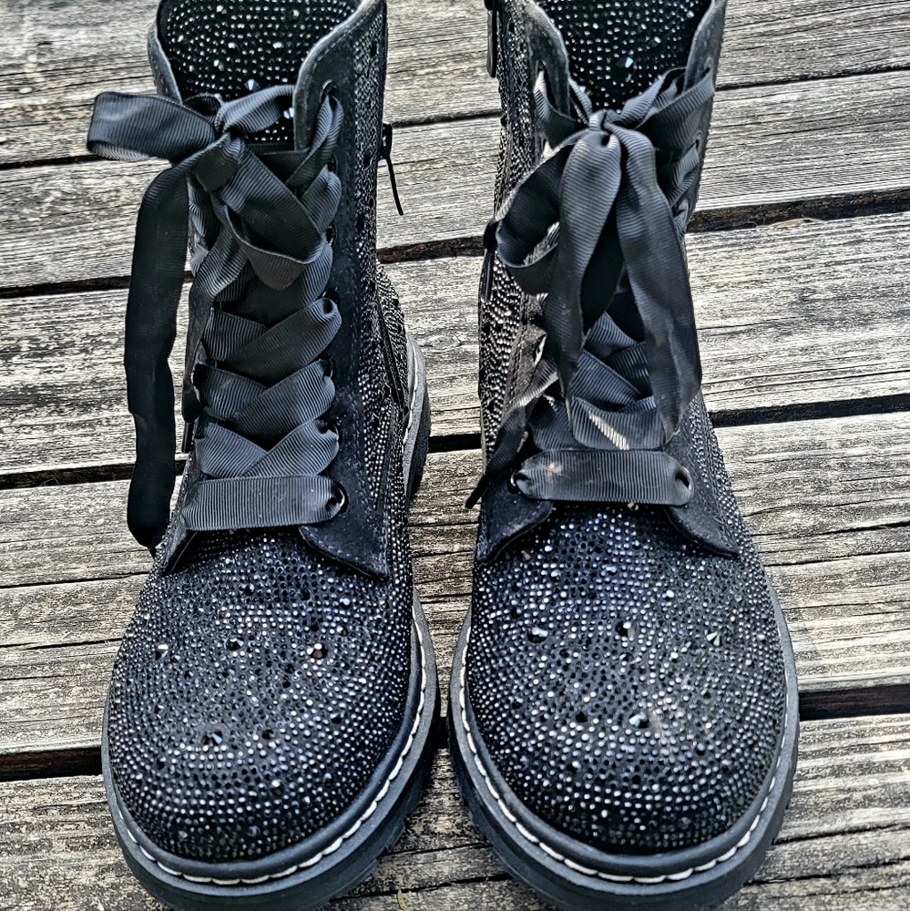 SALE!!! - Betsey Johnson for Torrid Black Rhinestone Combat Boots - never worn